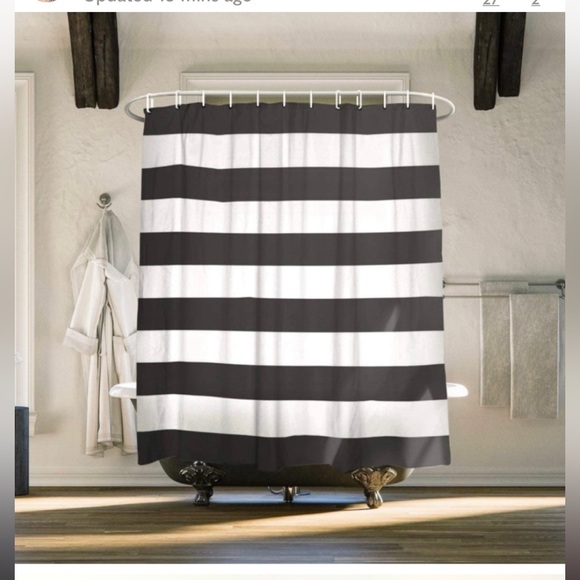 Fabric Shower Curtain | White With Black Bold Stripes | Bathroom Design Decor - Picture 1 of 7